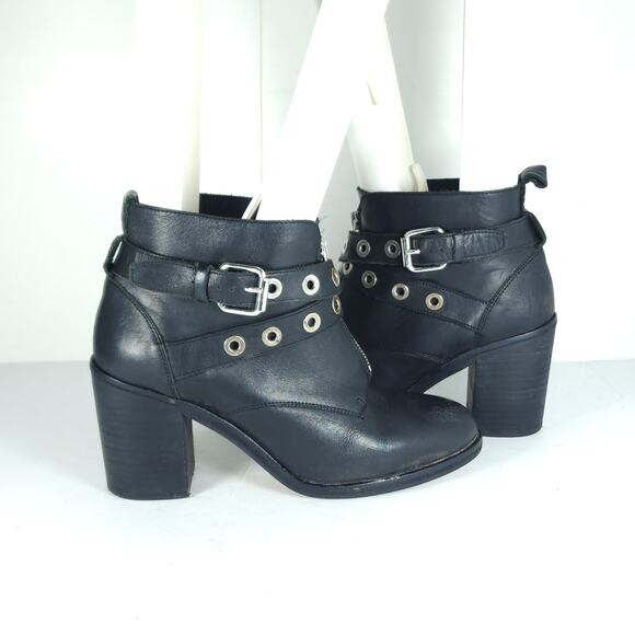 Office London Women’s US7,5 EU38 Black Leather Front Zip Studded Ankle Booties - Picture 8 of 16